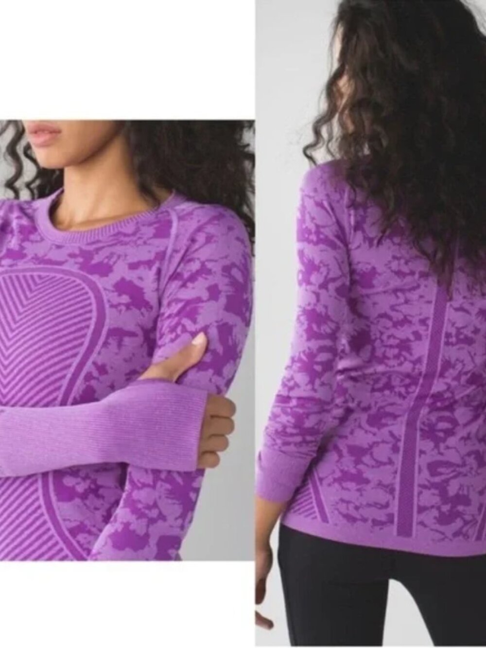 LULULEMON Swifty Tech Long Sleeve Crew Shirt Womens 2 Purple Floral Seamless